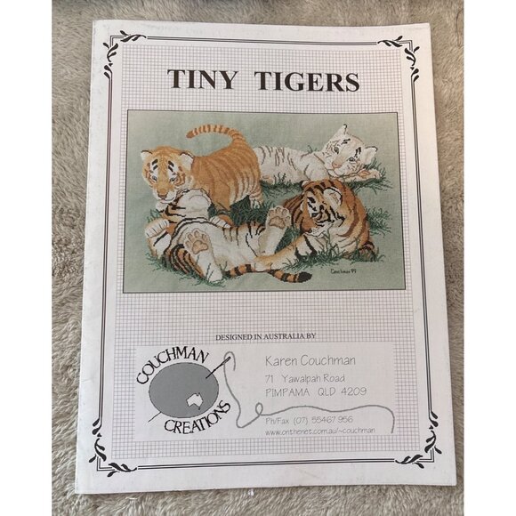 Tiger Cross Stitch Patterns Lot Of 3 Tiny Tigers, White Tiger, Snow Leopard Cubs - Picture 2 of 6